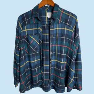 BDG Urban Outfitters Blue Plaid‎ Flannel Medium Mens Boyfriend Button Shirt Long